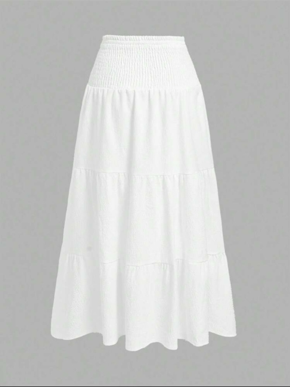White Tiered Smocked-Waist Maxi Skirt - Women